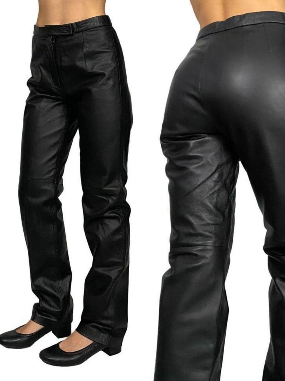 vintage black leather high rise pants